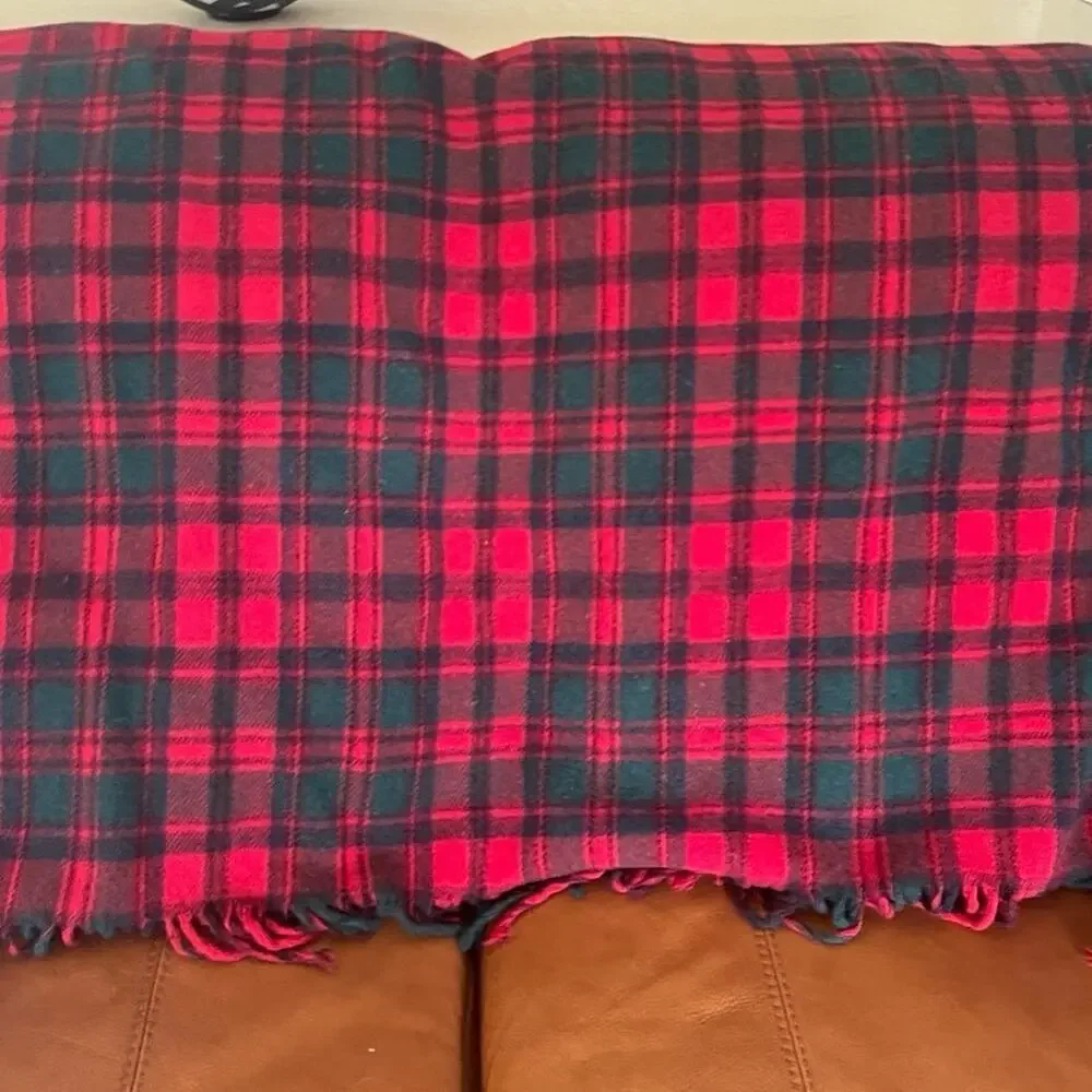 Vintage Pendleton tartan plaid red wool throw blanket